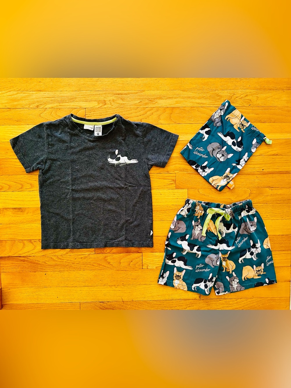 Peter Alexander Kids Gray Pajama Set Dog Motif with Matching Case Size 8